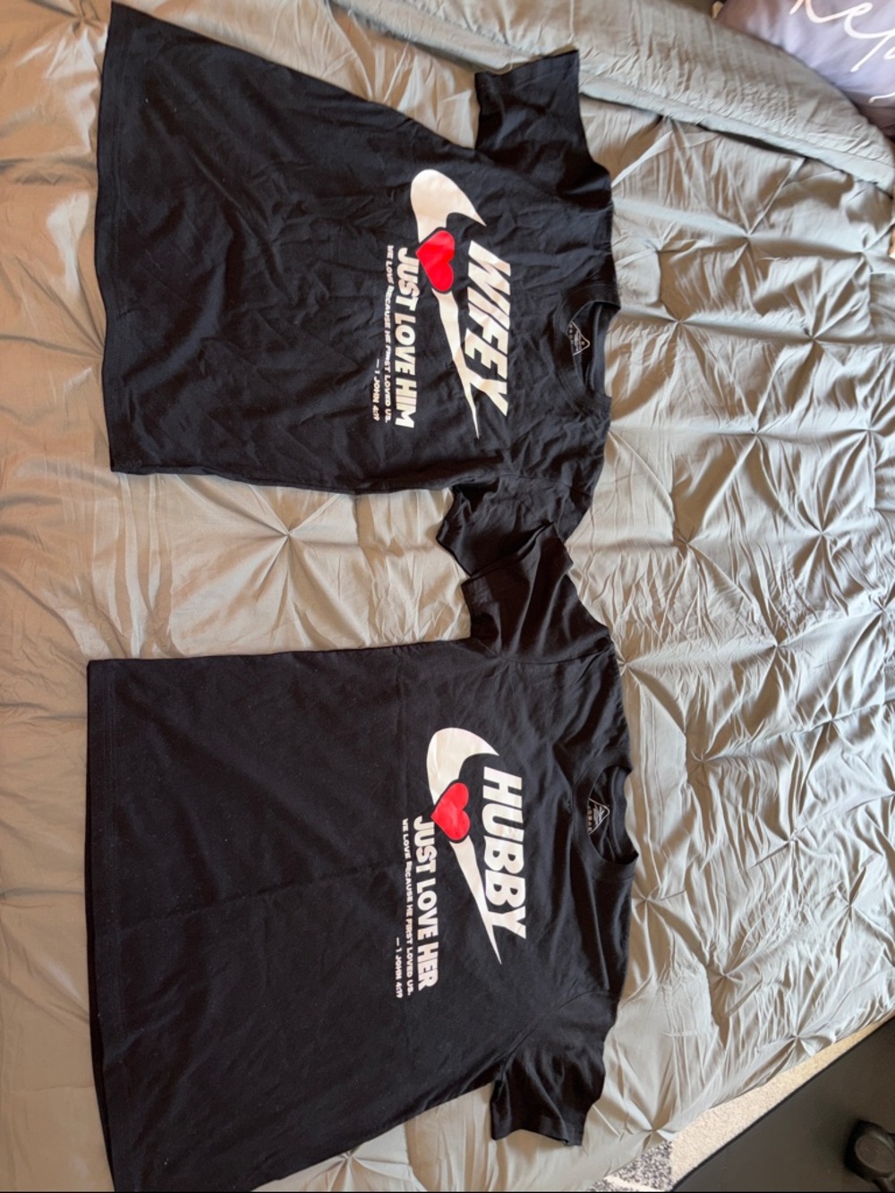 Gildan Black 'Wifey' Graphic Tee with Red Heart Accent Women size SM Men L